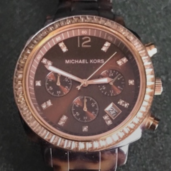 Michael Kors Wolcott Acrylic Tortoise Brown Dial Chronograph Women’s Watch - Picture 1 of 16